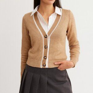 Cyrus Brown Academia Knit Long Sleeve Button Front Stripe Cardigan Sweater XS